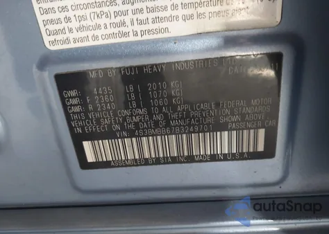 2011 Subaru Legacy 2.5I Premium из США, поврежденный, VIN 4S3BMBB67B3249701